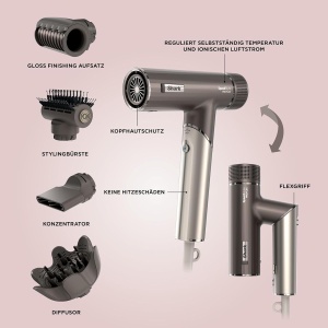 Uscator de par Shark SpeedStyle Pro FLEX, 4 accesorii, compact, Mokka-Silver - Img 2