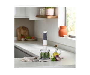 Ustensile de bucatarie Kenwood Triblade XL HBM40.306WH Blender de mana, blender de mana cu picior de blender detasabil din otel inoxidabil cu lama cu 3 lame pentru piure mai rapid, 850 W, alb/gri - Img 2