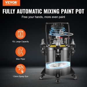 Vas sub presiune VEVOR pentru vopsea spray, vas sub presiune complet automat de 10 litri cu functie de agitare, presiune reglabila de 70 psi, vas sub presiune, rezervor de vopsea cu pistol de pulverizare si furtunuri, pentru vopsire etc. - Img 2
