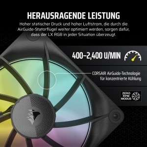 Ventilator PC Corsair iCUE LINK LX120 RGB, 120mm, Negru, 3 bucati - Img 6