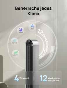 Ventilator turn inteligent silentios Dreo de 25 dB cu control vocal, ventilator WiFi Alexa, control APP, ventilator oscilant in picioare la 120 deg, 12 viteze, 4 moduri, cronometru de 12 ore, Pilot Max S - Img 3