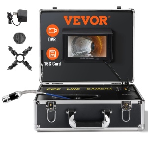VEVOR 7" Camera profesionala pentru tevi 20m Camera de inspectie industriala 1000TVL Camera de canalizare cu endoscop 16GB Card SD IP68 Monitor color 480P rezistent la apa DVR 4500mAh Baterie cu litiu 6 ore Functionare continua incl. Carcasa de transport - Img 1