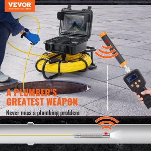 VEVOR 9 Camera de inspectie 915 m Camera de teava 720P Camera de canalizare 512Hz Camera de boroscop de localizare 12V 4500mAh Baterie cu litiu 6 ore  - Img 2