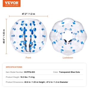 VEVOR Bumper Ball Transparent cu Puncte Albastre 12m PVC Explosionsigur pentru Activitati Outdoor - Img 7