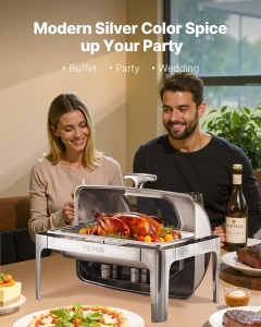 Vevor Chafing Dish Set JZY723KS12 Argintiu Capac Roll Top 90180deg Capacitate 39 L - Img 2