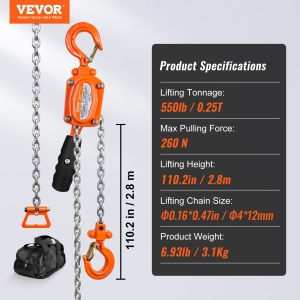 Vevor Mini Hebelzug 025T Capacitate 28m G80 Kette Haken 360deg - Img 7