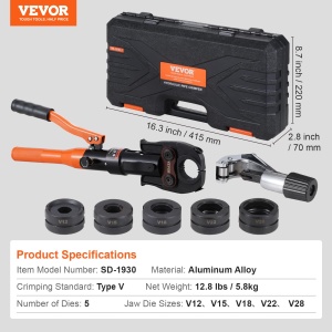VEVOR SD-1930 Crimpzange hidraulica cu rotire 360deg si set de 5 matrite pentru tevi - Img 8