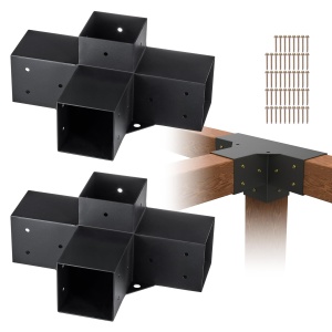 VEVOR Set de 2 conectori de stalp din placi de otel de 2 mm grosime Conector de colt Pergola de colt Conector din lemn Structura portbagajului de 90 deg Suport de colt Set de suporturi pentru foisor cu grinzi din lemn 340 x 220 x 152 mm - Img 1