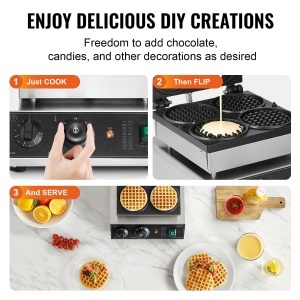 Waffeiera comerciala VEVOR HT-2206B 1750W otel inoxidabil control temperatura si timp - Img 6