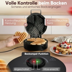 Waffeleisen Clatronic WA 3832, 1200 W, antiaderent, forma inima - Img 5