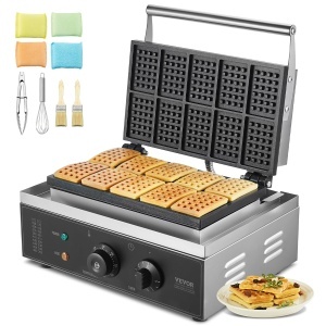 Waffle Maker VEVOR AK-WM10 1550W din inox, 10 wafe, antiaderent
