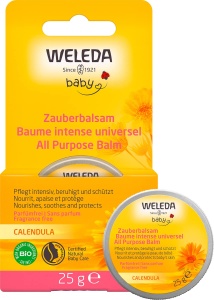 WELEDA Organic Baby Calendula Magic Balm - Natural Cosmetics Balsam universal pentru fata si corp pentru ingrijirea si calmarea pielii si buzelor uscate. Balsam multifunctional bogat pentru bebelusi si copii (1x 25g)
