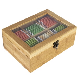 wenco 555128 Cutie de ceai, 6 compartimente, depozitare ceai din bambus, organizator pliculete de ceai, 175 grame, maro deschis - Img 2
