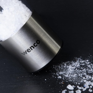 wenco Set de moara de sare si piper 2 bucati, mori de condimente din otel inoxidabil cu rasnita ceramica, dimensiune de macinare reglabila continuu, pentru condimente uscate, piper si sare, argintiu/transparent - Img 4