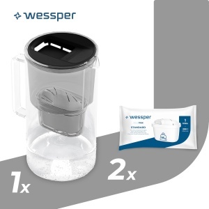 Wessper Cana Filtrare Apa 3L din Sticla Set cu 2 Cartuse de Filtrare Compatibil Brita Maxtra Negru - Img 2