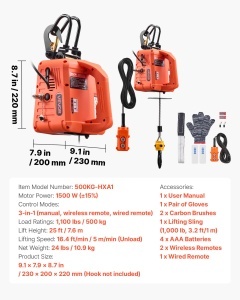 Winch electric VEVOR 500 kg, 1500 W, 3-in-1, cu telecomanda - Img 7