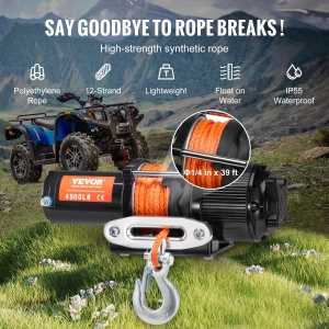 Winch Electric VEVOR P4000-1D, Capacitate 2041 kg, Motor 12V DC, IP55 - Img 4