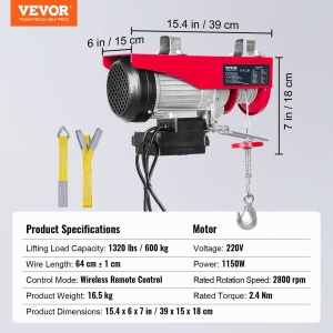 Winch electric VEVOR PAWX600-2, 600kg capacitate, 1150W, 12m inaltime ridicare - Img 7