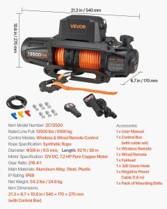 Winch Electrica VEVOR 6100 kg, 12 V, cu Sfoara Sintetica de 28 m - Img 7