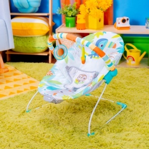 Wippe pentru bebelusi Bright Starts Rainforest Vibes cu vibratii si 2 jucarii - Img 4