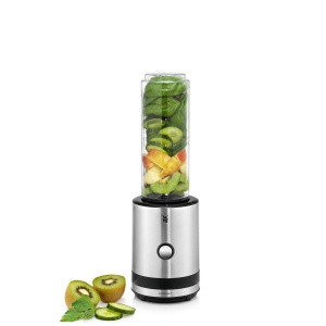 WMF Kitchen Minis Smoothie-to-go Smoothie Maker mic Mini Stand Mixer cu doua blendererecipiente pentru baut 06l 300 W otel inoxidabil mat - Img 7