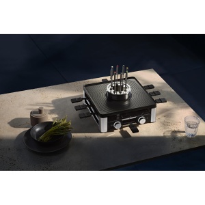 WMF Lumero 3in1 Gourmet Station pentru 8 persoane, combo fondue raclette, electric, control temperatura, iluminare, 1800 wati, economie de spatiu, otel inoxidabil mat - Img 2