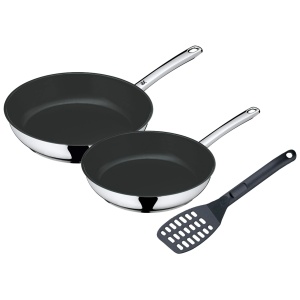 WMF Set tigaie 3 bucati, tigaie inductie 24, 28 cm, cu spatula, acoperit cu otel inoxidabil Cromargan, acoperire ceramica, sigur pentru cuptor