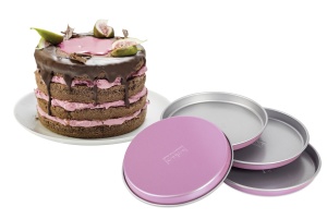 Zenker creative studio Set de tavi pentru tort in straturi, tavi de copt rotunde, tavi de copt cu acoperire antiaderenta, tava de tort: O180mmx18mm, coacere creativa (culoare: roz, argintiu), cantitate: 4 bucati - Img 5