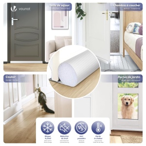 Zugluftstopper pentru usi VOUNOT, 96 cm, alb, cu protectie termica si fonica - Img 7