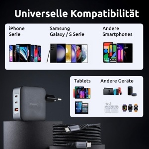 Adaptoare de alimentare Intenso 100W GaN cu 3 porturi, USB-C, negru - Img 3