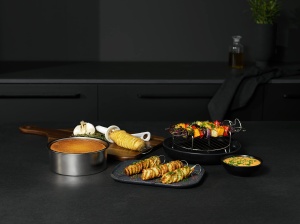 AEG AAFEK1 Kit de extensie pentru friteuza cu aer AF6 (matrita multifunctionala, gratar pentru gratar, spiralizator de legume, set de accesorii, versatil, vase diverse, usor de curatat, otel inoxidabil) - Img 2