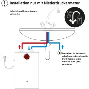 AEG Huz 5 Eco DropStop si ThermoStop, cazan sub chiuveta 5 litri presiune joasa, selectie de temperatura infinit variabila de la 35-85 degC, mufa 230V, 2 kW, Fabricat in Germania, 222167 - Img 6