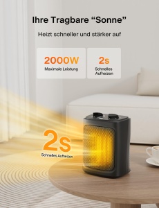 Aeroterma ceramica PELONIS Mini, 2000W, 2 trepte de incalzire, portabila - Img 2
