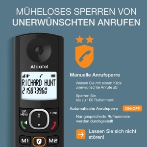 ALCATEL F530 Voice Trio - Telefon fix fara fir DECT cu robot telefonic - Afisaj mare iluminat - Difuzor - Functie de blocare a apelurilor - 2 butoane de apelare directa - 3 receptori - Negru - Img 4