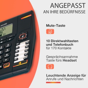 Alcatel Temporis 880 PRO - Telefon fix profesional - Afisaj alfanumeric mare - Indicator de apel - Volum reglabil - Buton de apelare inversa - Buton de dezactivare a sunetului - 10 butoane de apelare directa - Negru - Img 3