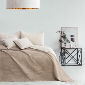 AmeliaHome Cuvertura bej Cappucino 170x210 Cuvertura de pat cu doua fete Matlasare cu ultrasunete Poliester Softa - Img 2