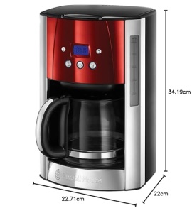 Aparat de cafea Russell Hobbs [cronometru digital, cap de dus pentru extractie si aroma optime] Rosu Luna (max 12 cani, ulcior de sticla de 1,5 l, placa de incalzire, 1000 W) Filtru de cafea 23240-56 - Img 7