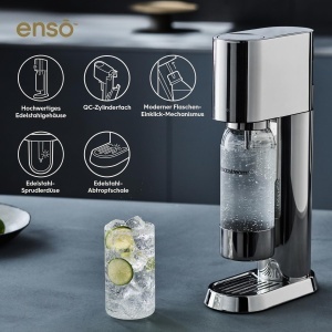 Aparat de carbonatare SodaStream Enso Premium Design din otel inoxidabil Culoare argintie Sistem simplu de schimb CO2 - Img 2