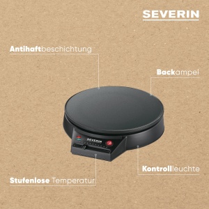 Aparat de clatite SEVERIN, Fier de calcat pentru clatite dulci si galete sarate, Aparat de clatite cu placa de gratar XXL (diametru 30 cm), setare continua a temperaturii, negru, CM 2198 - Img 4