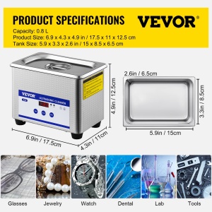 Aparat de curatare cu ultrasunete VEVOR, 800 ml, 35 W, otel inoxidabil - Img 7