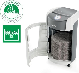 Aparat de distrus documente Leitz IQ OptiMax P5, 35L, alb, 120 min, 12-10 foi - Img 5