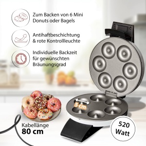 Aparat de facut mini-donuts Cloer 6121, 6 mini-donuts, 520W, alb - Img 2