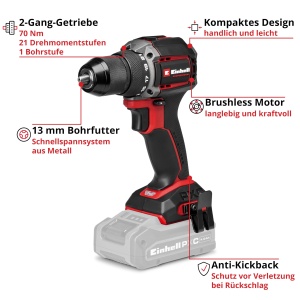 Aparat de gaurit si insurubat Einhell TP-CD 1870-C Li BL, 70 Nm, Compact - Img 3