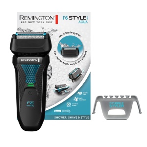 Aparat de ras electric pentru barbati Remington F6 Aqua (aparat de ras umed si uscat, 100% rezistent la apa, detaliu pliabil si aparat de tuns parul lung, baterie cu litiu de 60 de minute, functie de incarcare USB) Aparat de ras cu folie F6000