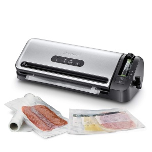Aparat de vidat FoodSaver FFS017X, cu functie de marinare, 3 role si 5 pungi, Argintiu
