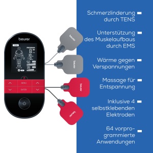 Aparat digital TENS / EMS Beurer EM 59 Heat, aparat de curent de stimulare 4 in 1 pentru terapia durerii, stimularea musculara, masaj si terapie termica, incl. 4 electrozi si baterie reincarcabila - Img 8