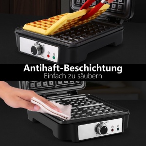 Aparat pentru vafe belgiene YASHE 1200W 4 felii argintiunegru antiaderent - Img 4