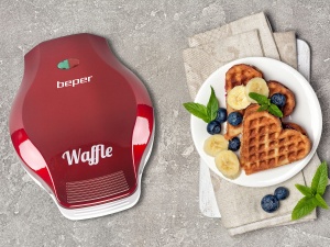 Aparat pentru vafe Beper, 800-1000W, 5 vafe in forma de inima, RosuAlb - Img 7