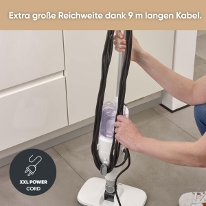 Aparatul de curatat cu abur 2 in 1 SEVERIN cu functie multifunctionala si accesorii combinate practice, pentru toate pardoselile dure si covoare, indeparteaza 99,9% bacterii, timp de incalzire de doar 15 secunde, cablu de 9m, alb/negru, SC 7145 - Img 5