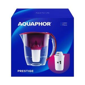 AQUAPHOR Filtru de apa Prestige Cherry incl. 1 A5 Filtru I Carafa pentru 2,8 l I Se potriveste in usa frigiderului I Reduce calcarul si clorul I Filtru de apa de masa I Filtru practic cu filtru - Img 1